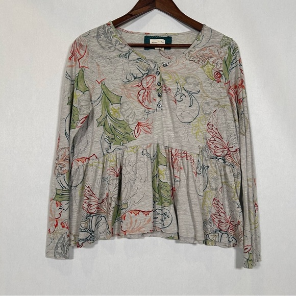 Anthropologie Meadow Rue Gray Peplum with Floral Print - Picture 1 of 12